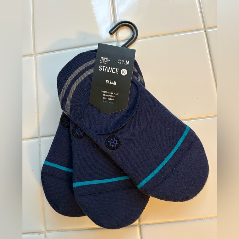 NWT Stance 3 Pack Casual No Show Socks Blue Size M Unisex Cotton Blend MSRP $30